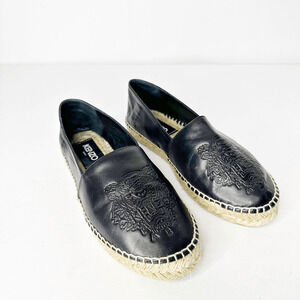 Kenzo Tiger Platform Leather Espadrille Black Noir jute Spain womens 38 8